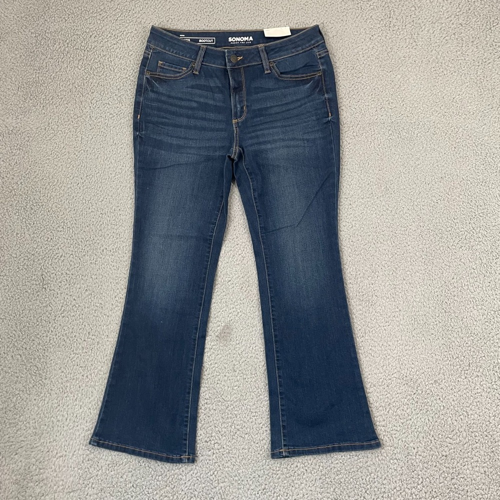 NEW Sonoma Mid Rise Bootcut Jeans Women 8PS Dark Wash Stretch Denim